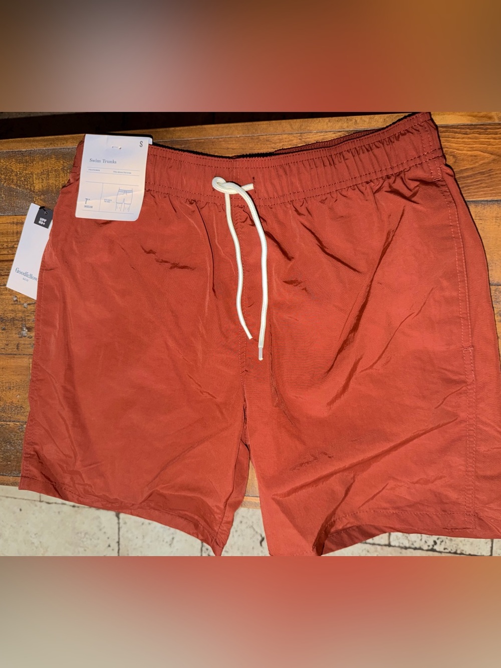 Rust brown Drawstring Swim Trunks